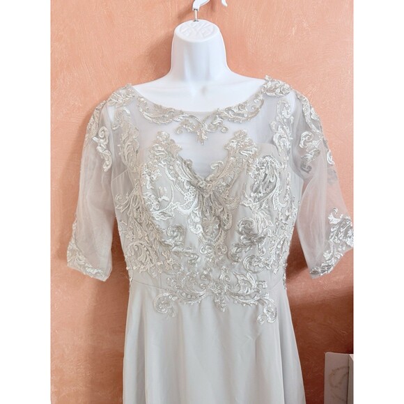 Miss Veil Womens Light Gray Short Sleeve Boat Neck Midi A-Line Dress Size Large - Picture 2 of 11